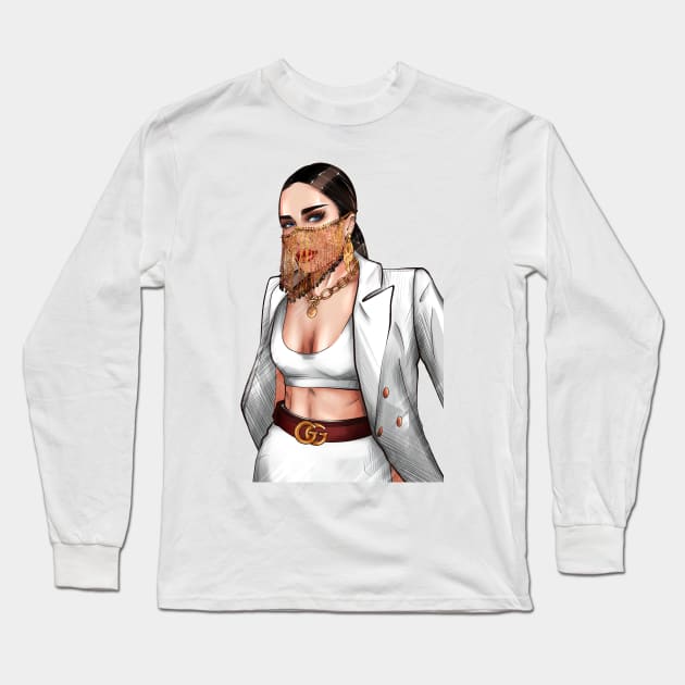 Business woman in a white jacket and a gold mask Long Sleeve T-Shirt by ArctiumStudio